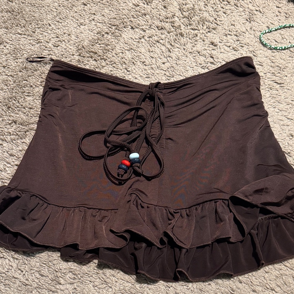 Edikted Brown Ruffled Mini Skirt with Bead Detail